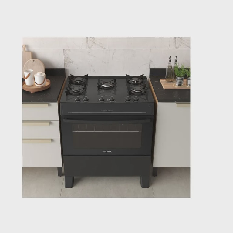 Fogão de Piso Itatiaia 5 Bocas com Mesa de Vidro Electra Glass New Preto – Bivolt