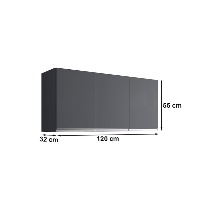 Armário Aéreo 3 Portas 120cm Andréia Cinza AJL Móveis