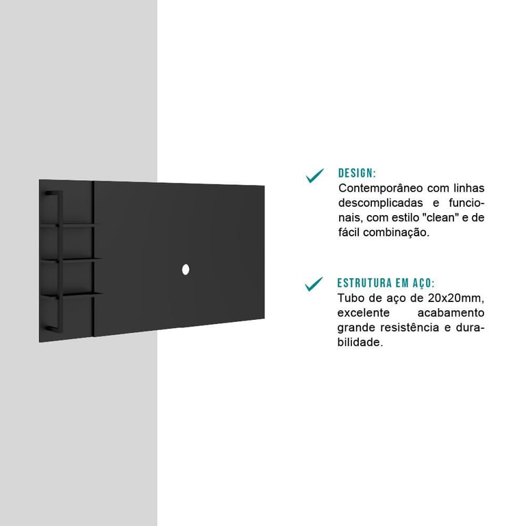 Painel de Parede Amazonas para TV até 50' Preto Fosco Carraro