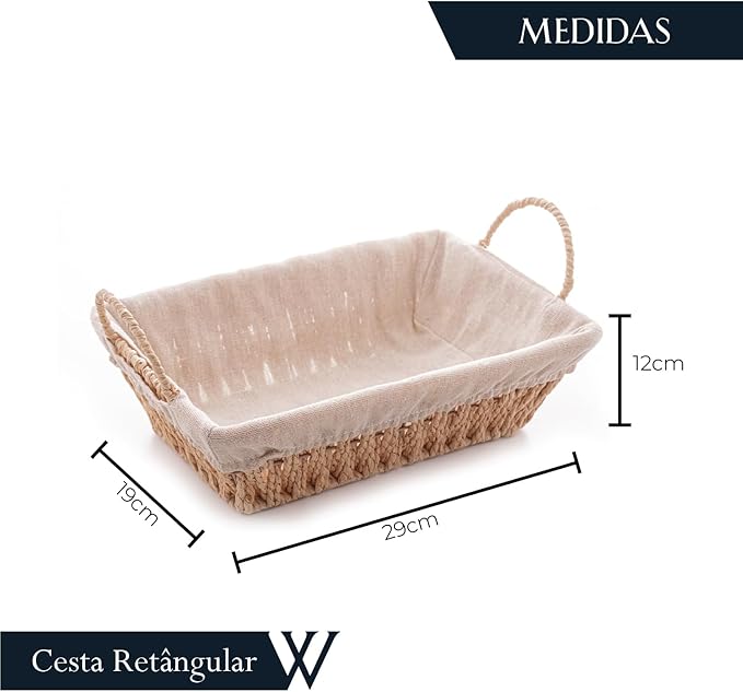 WOLFF - Cesta Retangular de Papel com Forro em Tecido com Alça 31cm x 19cm x 12cm