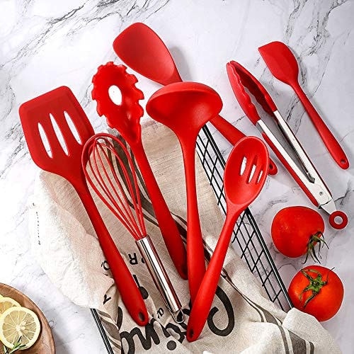 Conjunto de utensílios de cozinha 10pcs, silicone resistente ao calor utensílios de cozinha antiaderente ferramentas de cozimento, Turner, Whisk, Colher, Escova, espátula, ladle slotted turner Tongs P