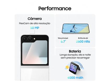 Smartphone Samsung Galaxy Z Flip7 FE 128GB Preto 5G 8GB RAM Tela 6,7" Câm. Dupla de 50MP Galaxy AI
