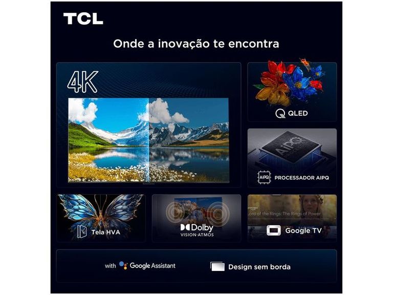 Smart TV 55" TCL 4K UHD QLED 55P7K Google TV AiPQ Google Assistente 3 HDMI 1 USB