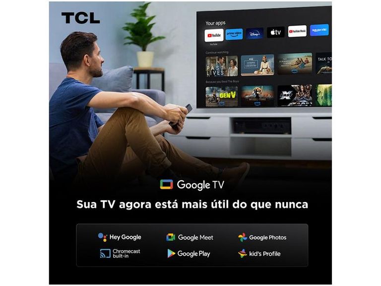 Smart TV 55" TCL 4K UHD QLED 55P7K Google TV AiPQ Google Assistente 3 HDMI 1 USB