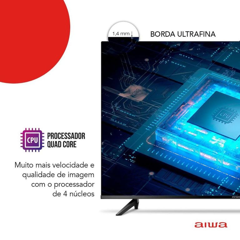 Smart TV 43" LED AIWA BL-02-A 2 HDMI 2 USB Processador Quad Core - Preto